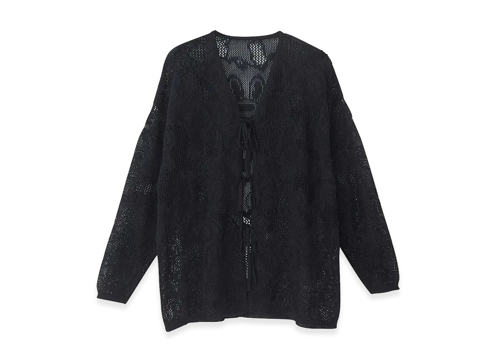 HYSTERIC GLAMOUR Fire Bear Jacquard Mesh Cardigan "Black"
