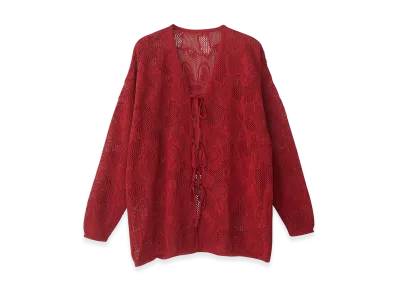 HYSTERIC GLAMOUR Fire Bear Jacquard Mesh Cardigan "Red"