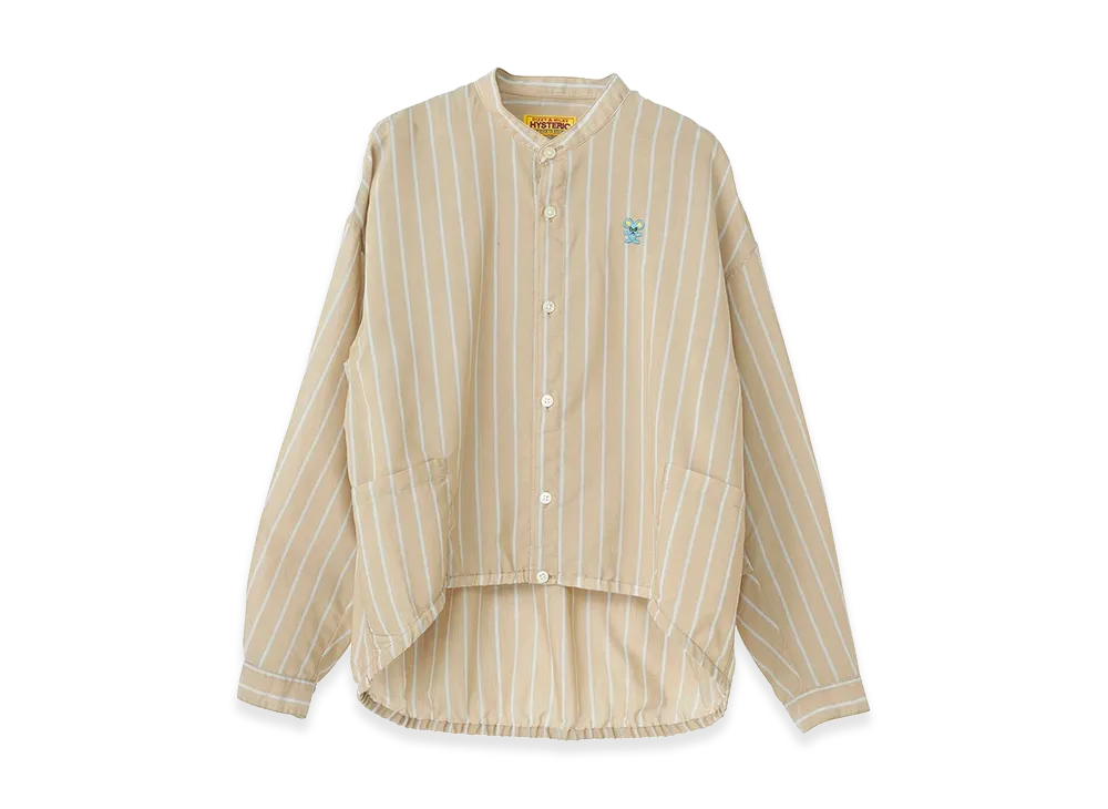 HYSTERIC GLAMOUR HYS Mouse Embroidered Striped Shirt Blouson "Brown"