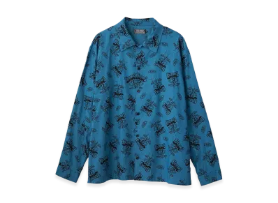 HYSTERIC GLAMOUR Bad Ass Whisky Pattern Flat Collar Shirt "Other Blue"