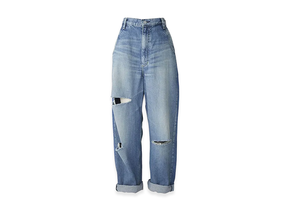 HYSTERIC GLAMOUR Women's Resize Processed Denim Straight Pants "Light Indigo Blue"