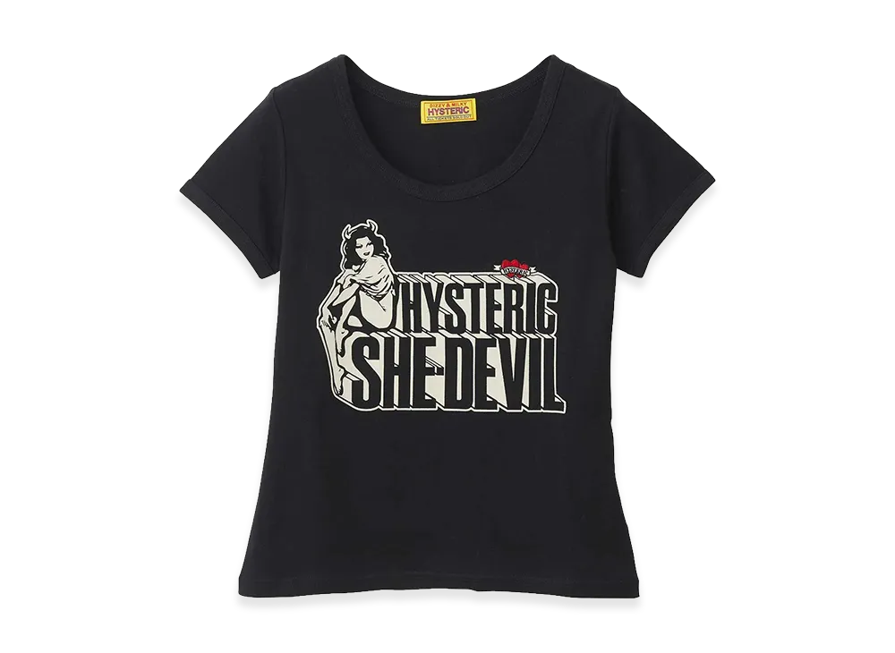 HYSTERIC GLAMOUR Women's She Devil Heart Embroidered Mini Tee "Black"