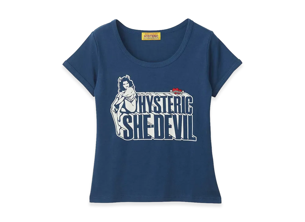 HYSTERIC GLAMOUR Women's She Devil Heart Embroidered Mini Tee "Navy Other"
