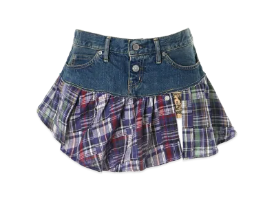 HYSTERIC GLAMOUR Women's Gauze Check Remake Denim Mini Skirt "Light Indigo Blue"