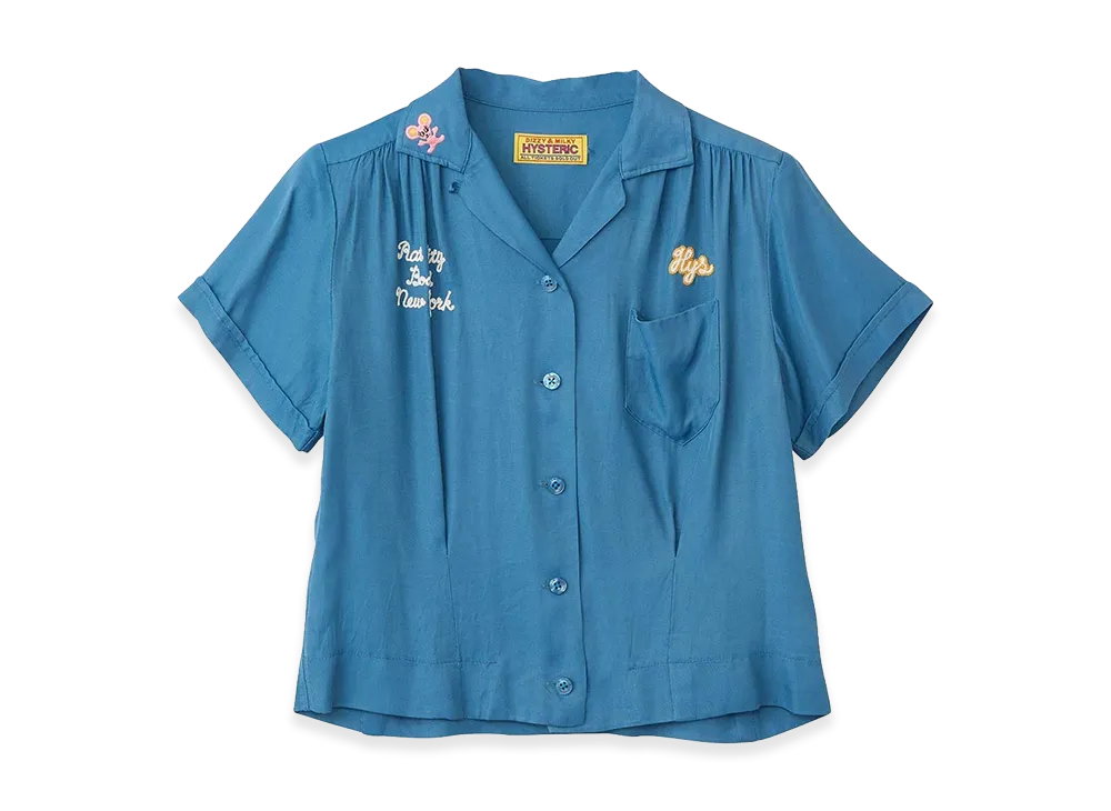 HYSTERIC GLAMOUR Women's Rat City Bowl Embroidered Bowling Shirt "Blue"