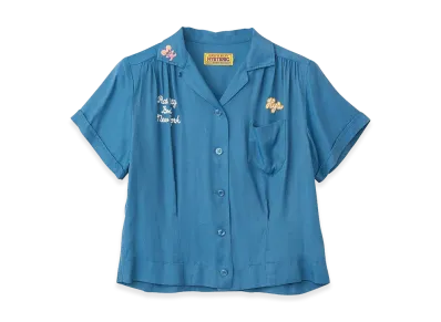 HYSTERIC GLAMOUR Women's Rat City Bowl Embroidered Bowling Shirt "Blue"