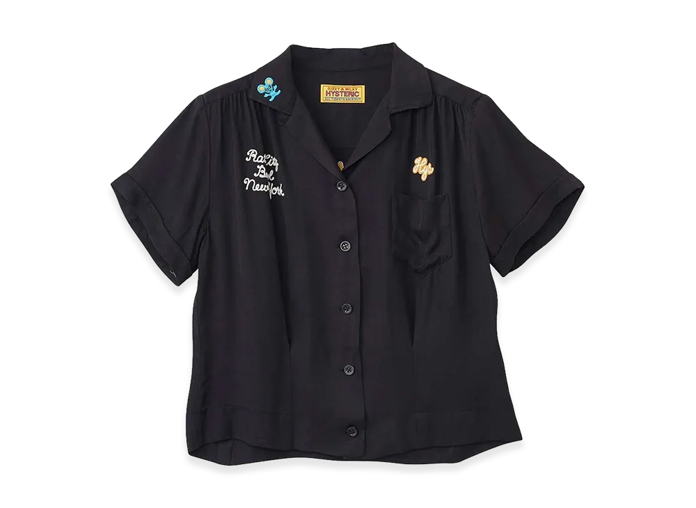 HYSTERIC GLAMOUR Women's Rat City Bowl Embroidered Bowling Shirt "Black"