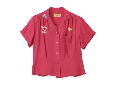 HYSTERIC GLAMOUR Women's Rat City Bowl Embroidered Bowling Shirt "Pink"