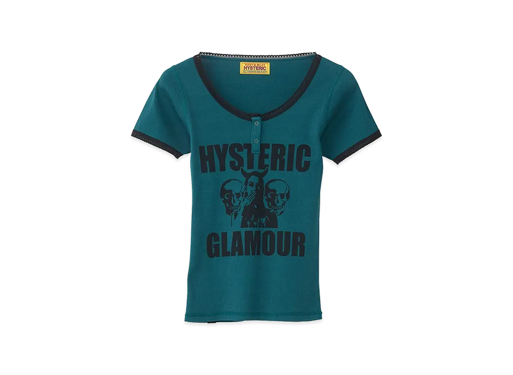 HYSTERIC GLAMOUR Women's Evil Skull Baby Tee "Green"