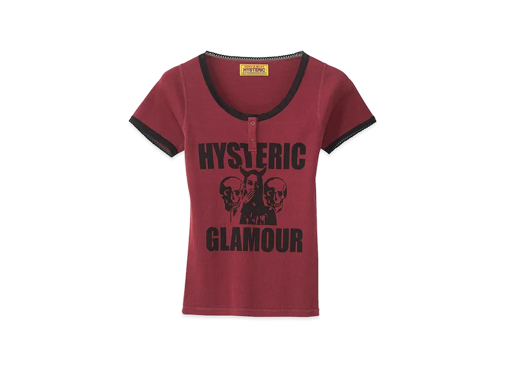 HYSTERIC GLAMOUR Women's Evil Skull Baby Tee "Red"