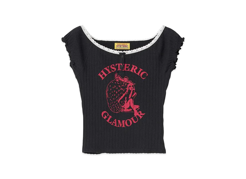 HYSTERIC GLAMOUR Women's Strawberry Freak Baby Tee "Black"