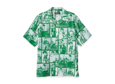HYSTERIC GLAMOUR Dennis Morris/Sid 1977 Pattern Open Collar Shirt "Other Green"