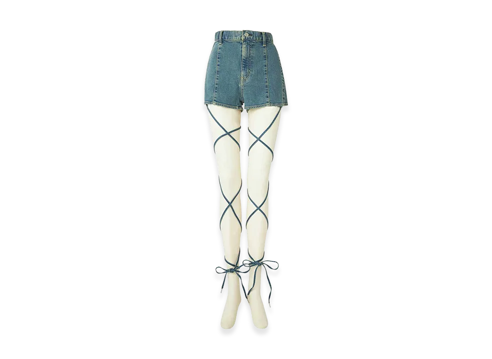 HYSTERIC GLAMOUR Women's Side Gather Leg Wrap Shorts "Light Indigo Blue"