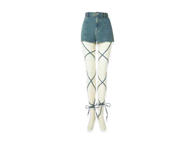 HYSTERIC GLAMOUR Women's Side Gather Leg Wrap Shorts "Light Indigo Blue"