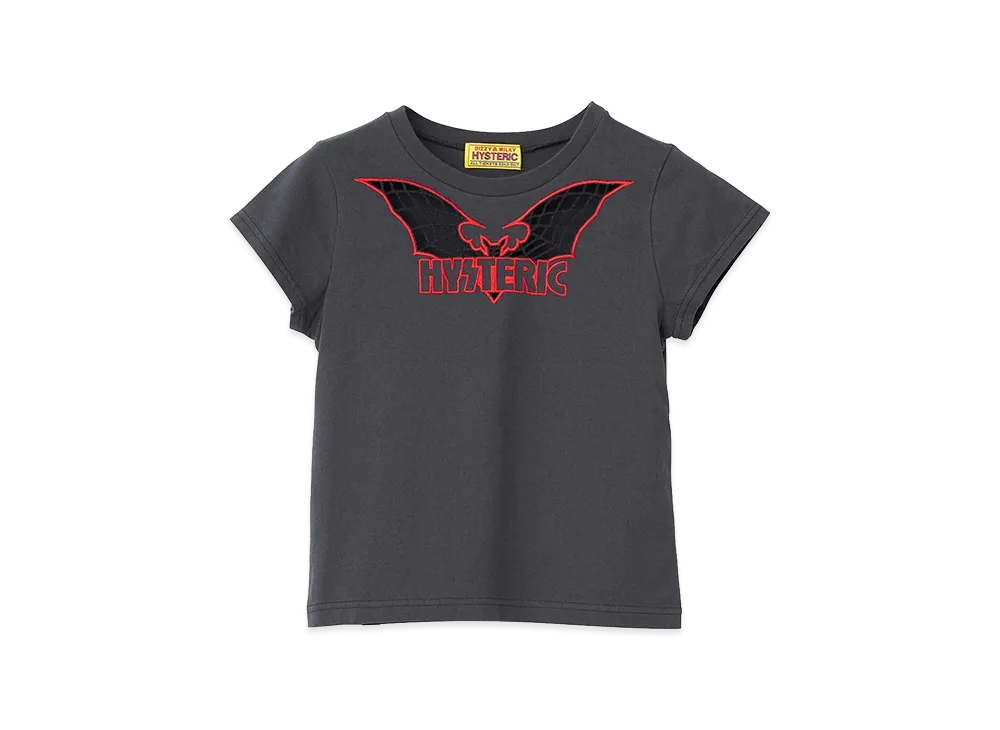 HYSTERIC GLAMOUR Women's Bat Web Embroidered Baby Tee "Black"