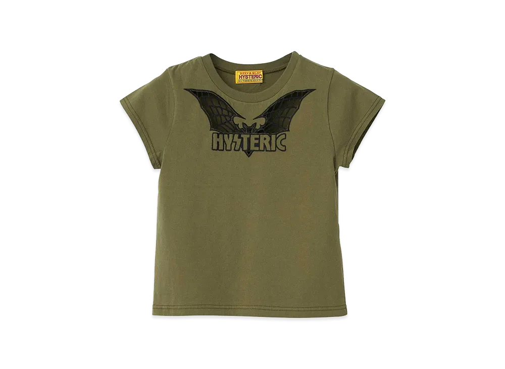 HYSTERIC GLAMOUR Women's Bat Web Embroidered Baby Tee "Khaki"
