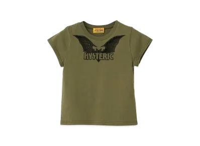 HYSTERIC GLAMOUR Women's Bat Web Embroidered Baby Tee "Khaki"