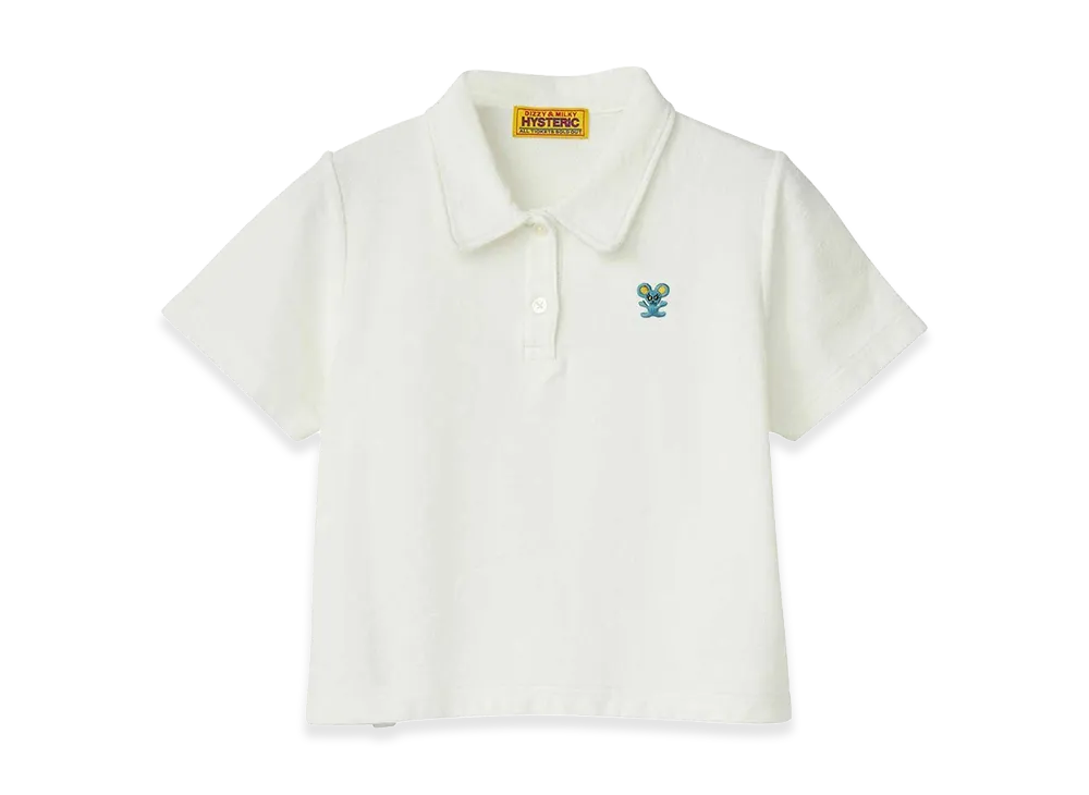 HYSTERIC GLAMOUR Women's HYS Mouse Embroidered Polo Shirt "White"