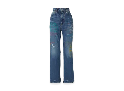 HYSTERIC GLAMOUR Women's Hysteric Woman Scratch Stitch Embroidery Denim Flare Pants "Light Indigo Blue"
