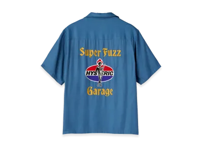 HYSTERIC GLAMOUR Super Fuzz Garage Embroidered Bowling Shirt "Blue"