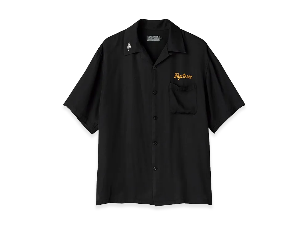 HYSTERIC GLAMOUR Super Fuzz Garage Embroidered Bowling Shirt "Black"