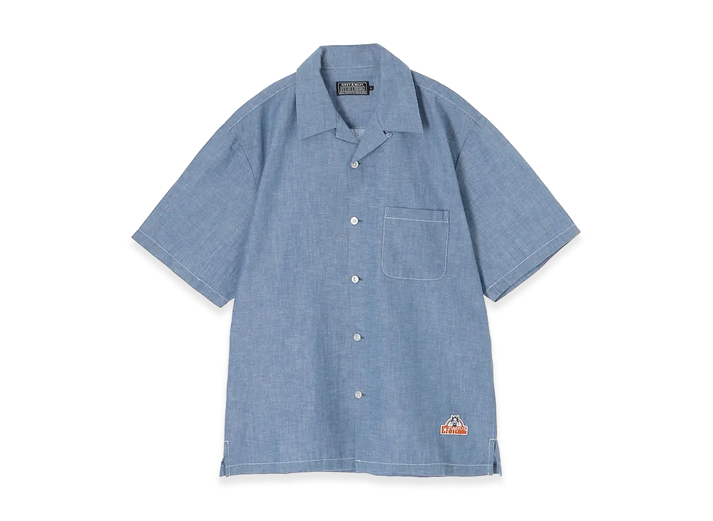 HYSTERIC GLAMOUR See No Evil Patch Open Collar Shirt "Blue"