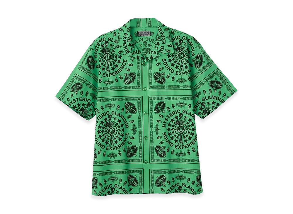 HYSTERIC GLAMOUR Sound Experience Pattern Open Collar Shirt "Green"
