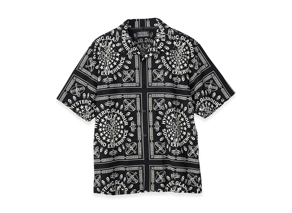HYSTERIC GLAMOUR Sound Experience Pattern Open Collar Shirt "Black"