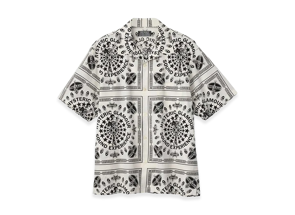 HYSTERIC GLAMOUR Sound Experience Pattern Open Collar Shirt "White"