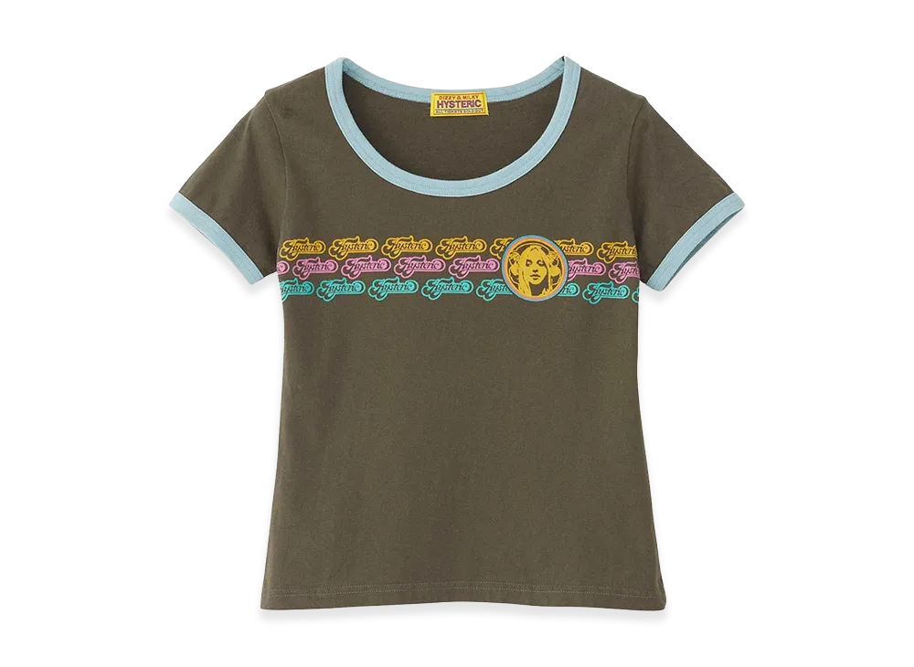 HYSTERIC GLAMOUR Women's Creamy Logo Line Baby Tee "Brown"