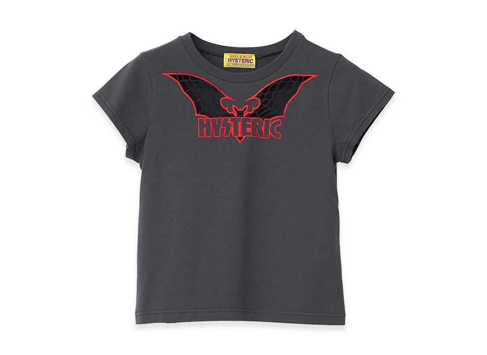 HYSTERIC GLAMOUR Women's Bat Web Embroidered Baby Tee "Black"