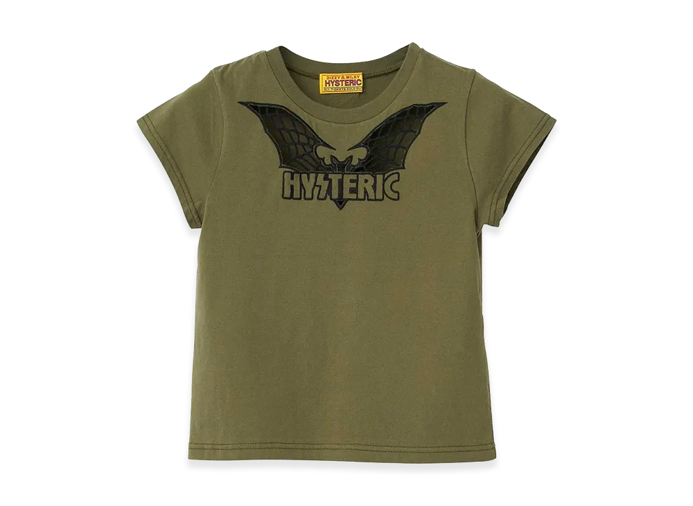 HYSTERIC GLAMOUR Women's Bat Web Embroidered Baby Tee "Khaki"