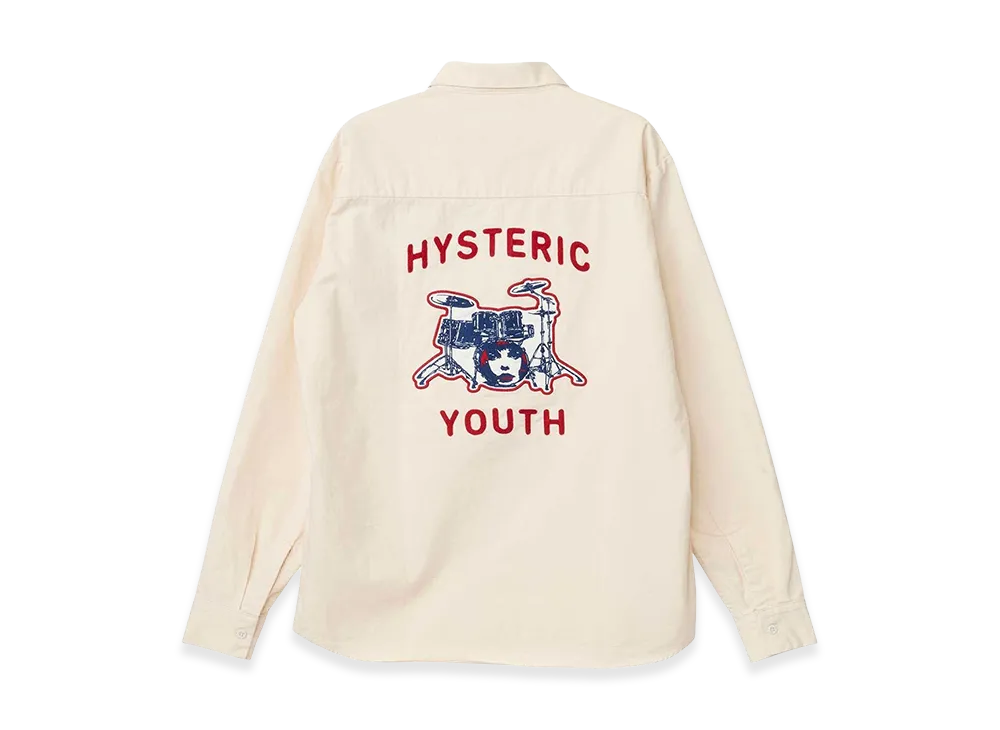HYSTERIC GLAMOUR Drum Kit Embroidered Engineer Shirt "White"