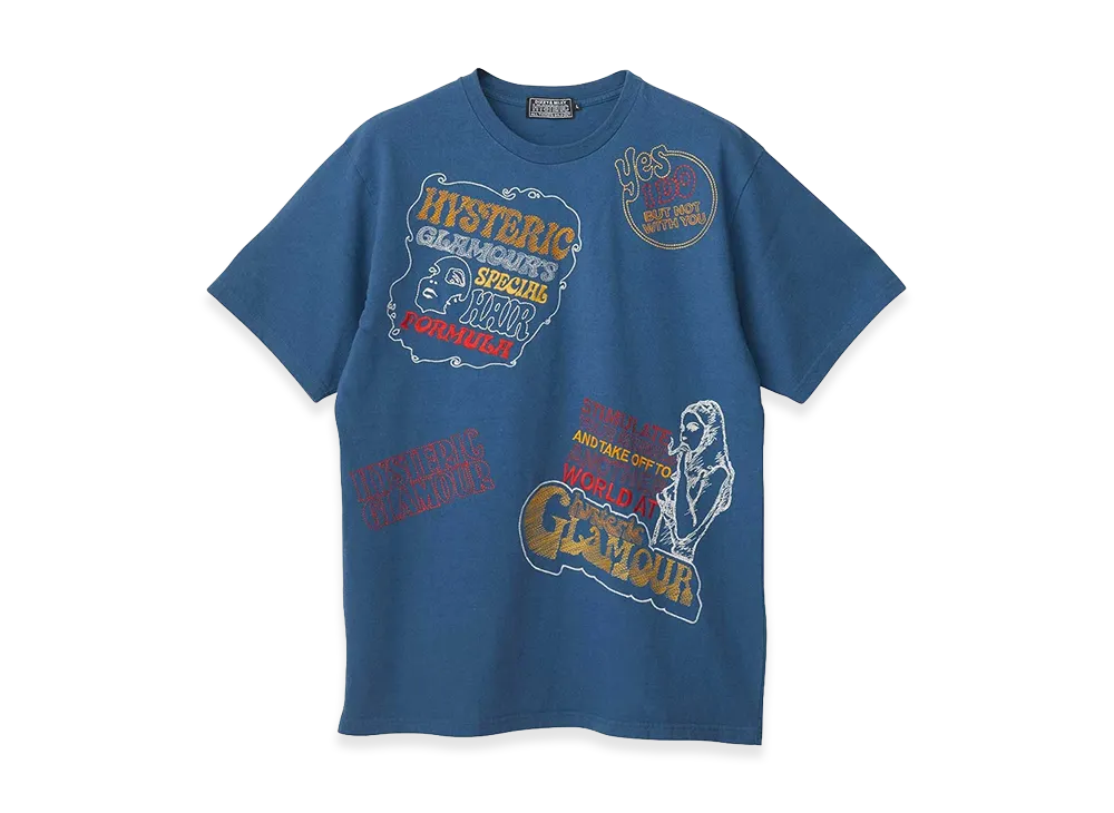 HYSTERIC GLAMOUR Hysteric Scratch Embroidered T-Shirt "Blue"