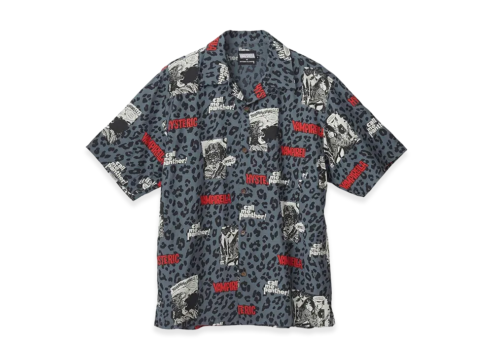 HYSTERIC GLAMOUR Vampirella/Call Me Panther Open Collar Shirt "Charcoal Gray"