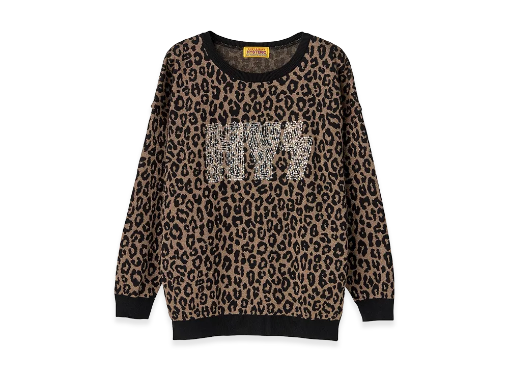 HYSTERIC GLAMOUR Women's HG Leopard Jacquard Pullover "Brown"