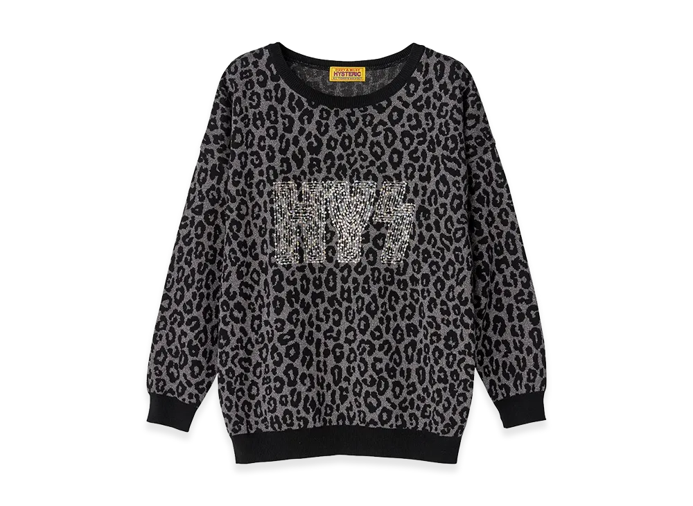 HYSTERIC GLAMOUR Women's HG Leopard Jacquard Pullover "Black"