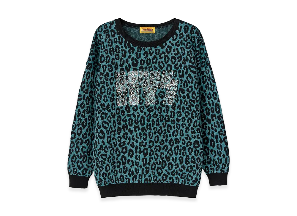 HYSTERIC GLAMOUR Women's HG Leopard Jacquard Pullover "Blue"