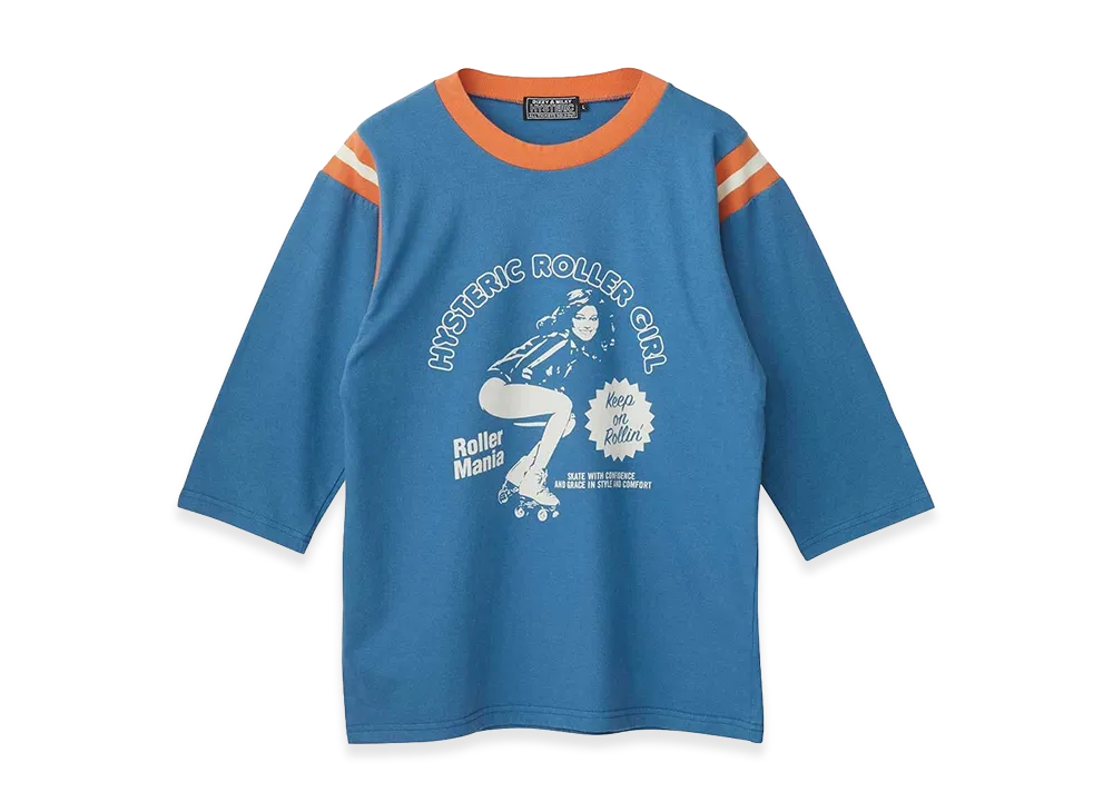 HYSTERIC GLAMOUR Women's Hysteric Roller Mania Girl 3/4 Sleeve T-Shirt "Blue"