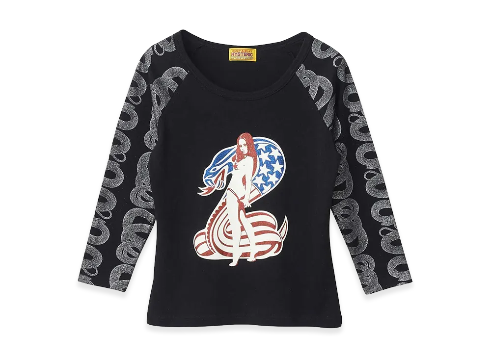 HYSTERIC GLAMOUR Women's Cobra 3/4 Sleeve Baby T-Shirt "Black"