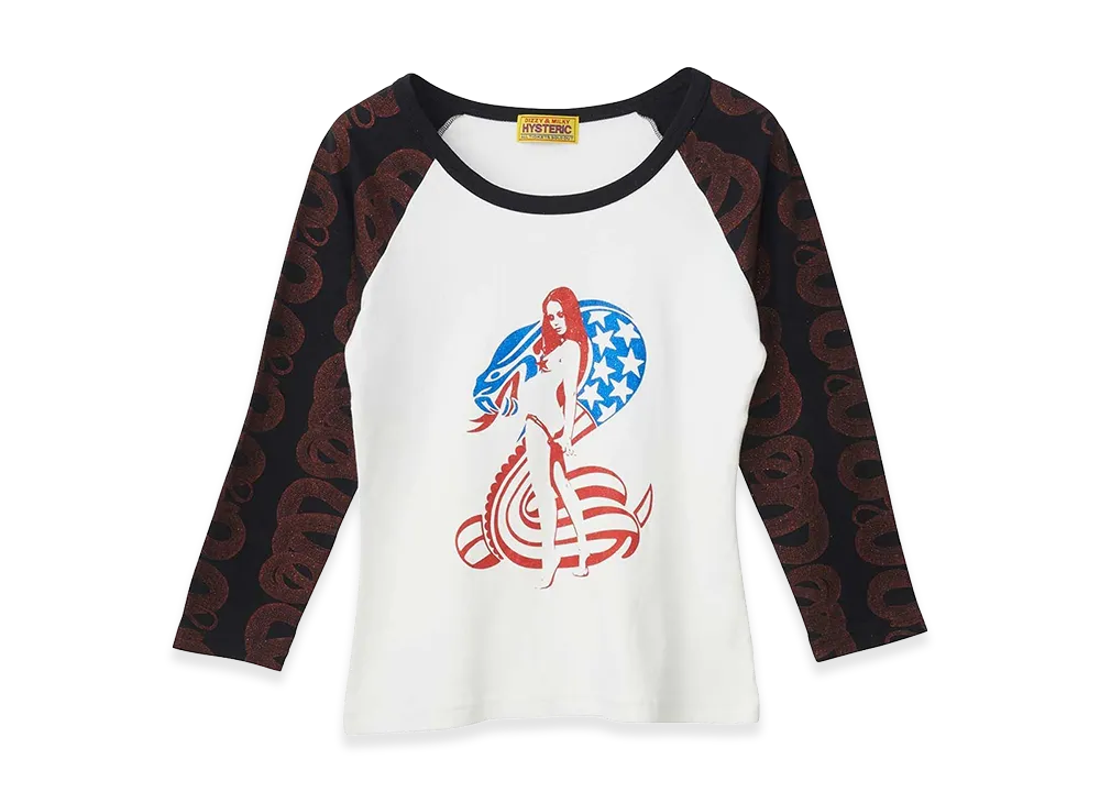 HYSTERIC GLAMOUR Women's Cobra 3/4 Sleeve Baby T-Shirt "White"