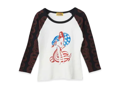 HYSTERIC GLAMOUR Women's Cobra 3/4 Sleeve Baby T-Shirt "White"