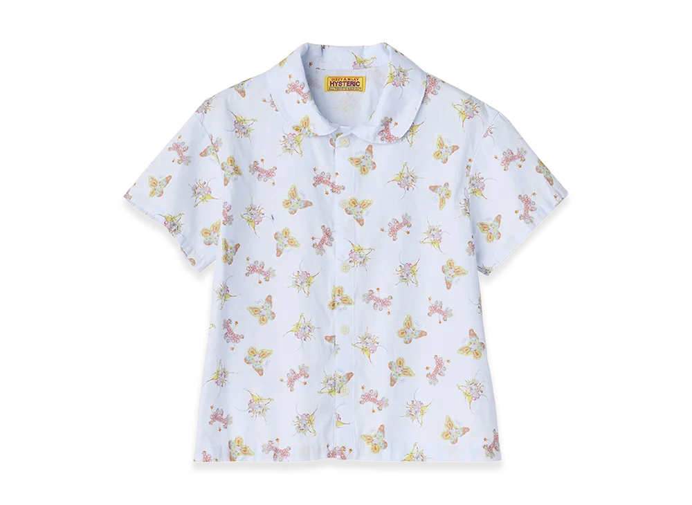 HYSTERIC GLAMOUR Bubbly Butterfly Peter Pan Collar Shirt "Light Blue"