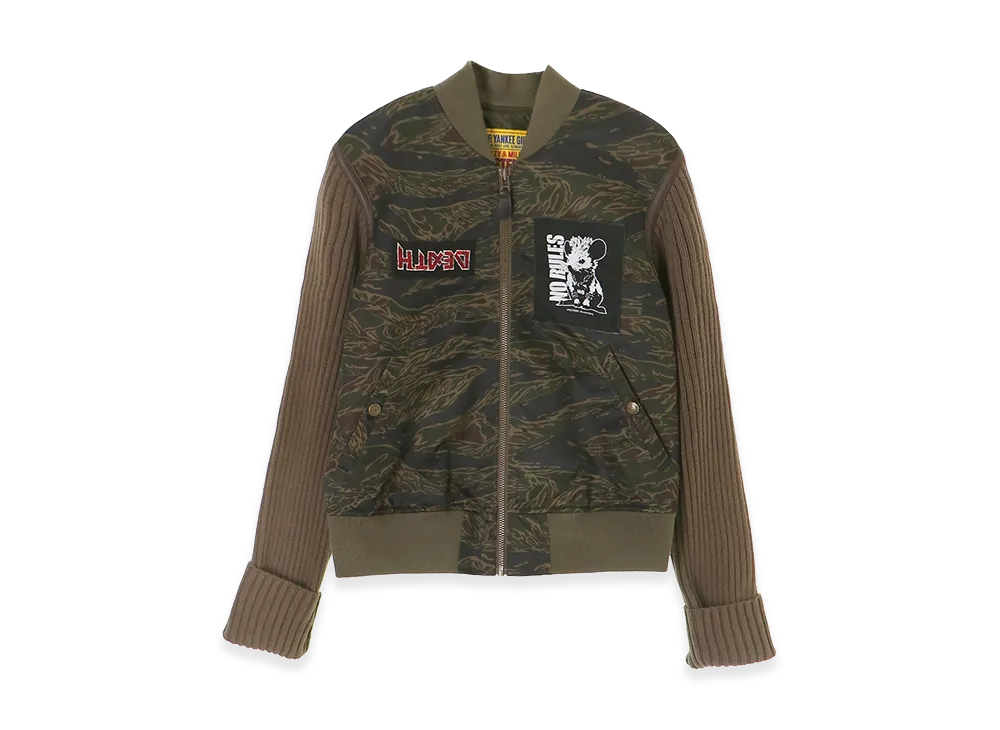 HYSTERIC GLAMOUR Women's KILLER KITTEN Knit Remake MA-1 Jacket "Khaki"