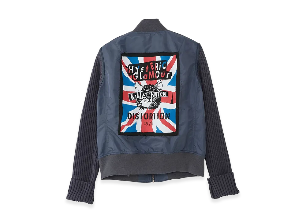 HYSTERIC GLAMOUR Women's KILLER KITTEN Knit Remake MA-1 Jacket "Gray"