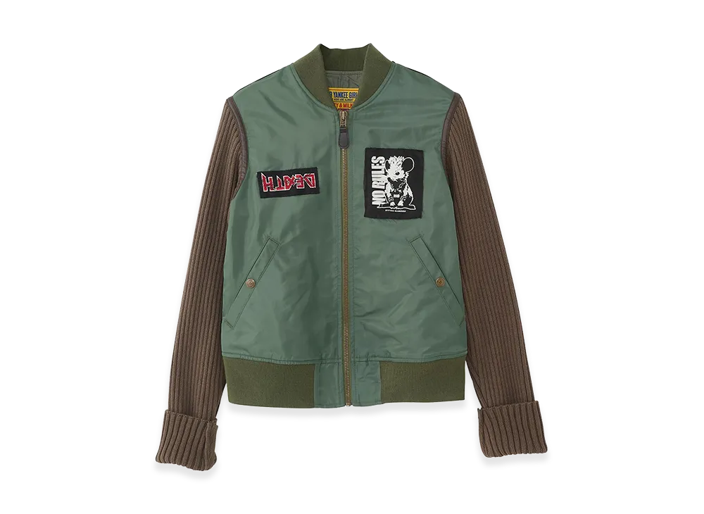 HYSTERIC GLAMOUR Women's KILLER KITTEN Knit Remake MA-1 Jacket "Khaki"