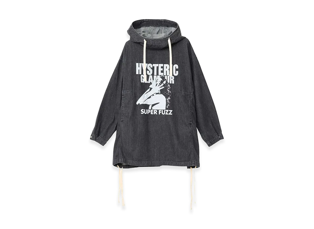 HYSTERIC GLAMOUR Women's FUZZY BEAT Hooded Denim Pullover "Black"
