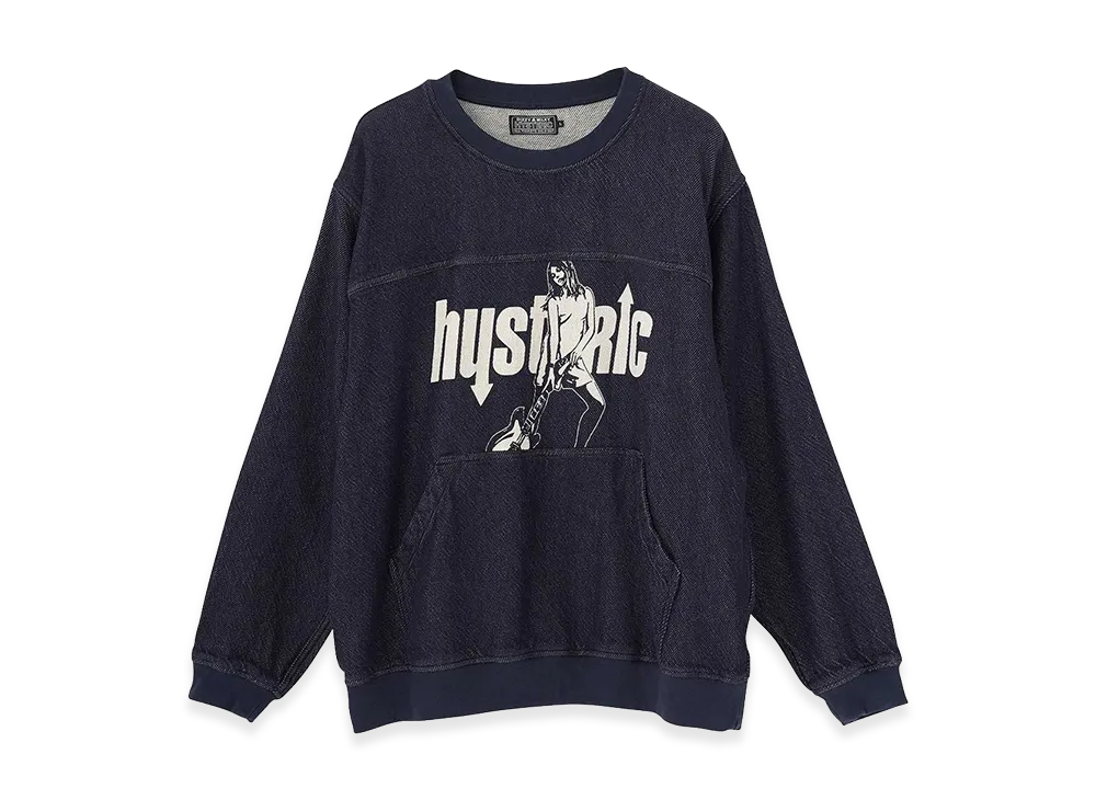 HYSTERIC GLAMOUR UP DOWN GIRL Denim Pullover "Light Indigo Blue"