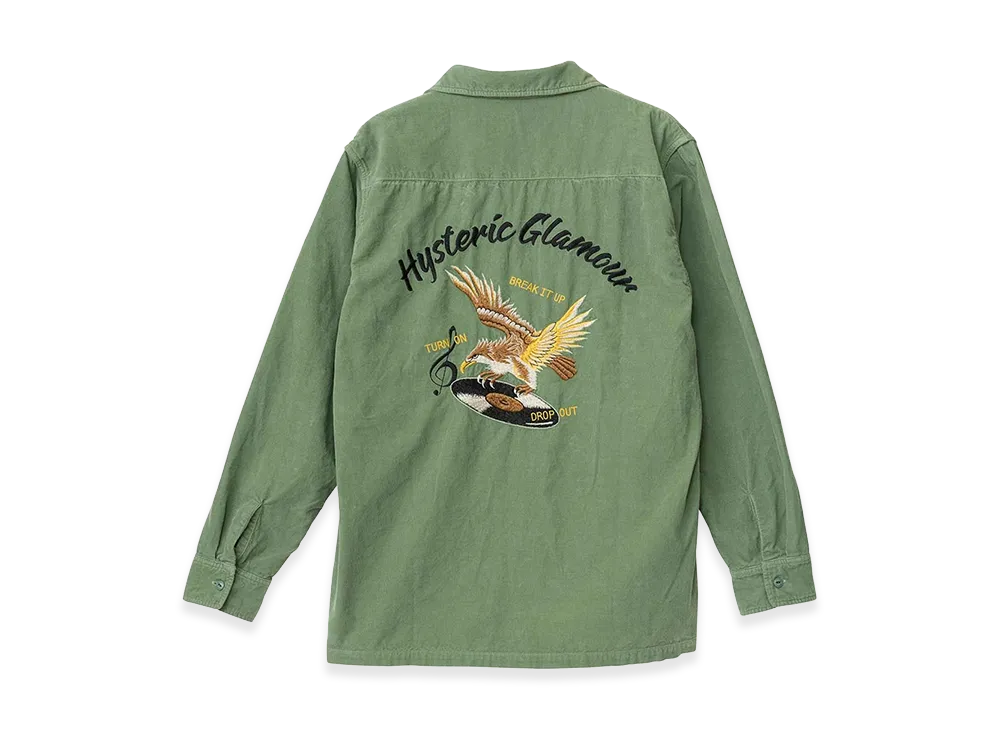 HYSTERIC GLAMOUR BREAK IT UP Embroidered Open Collar Shirt "Green"