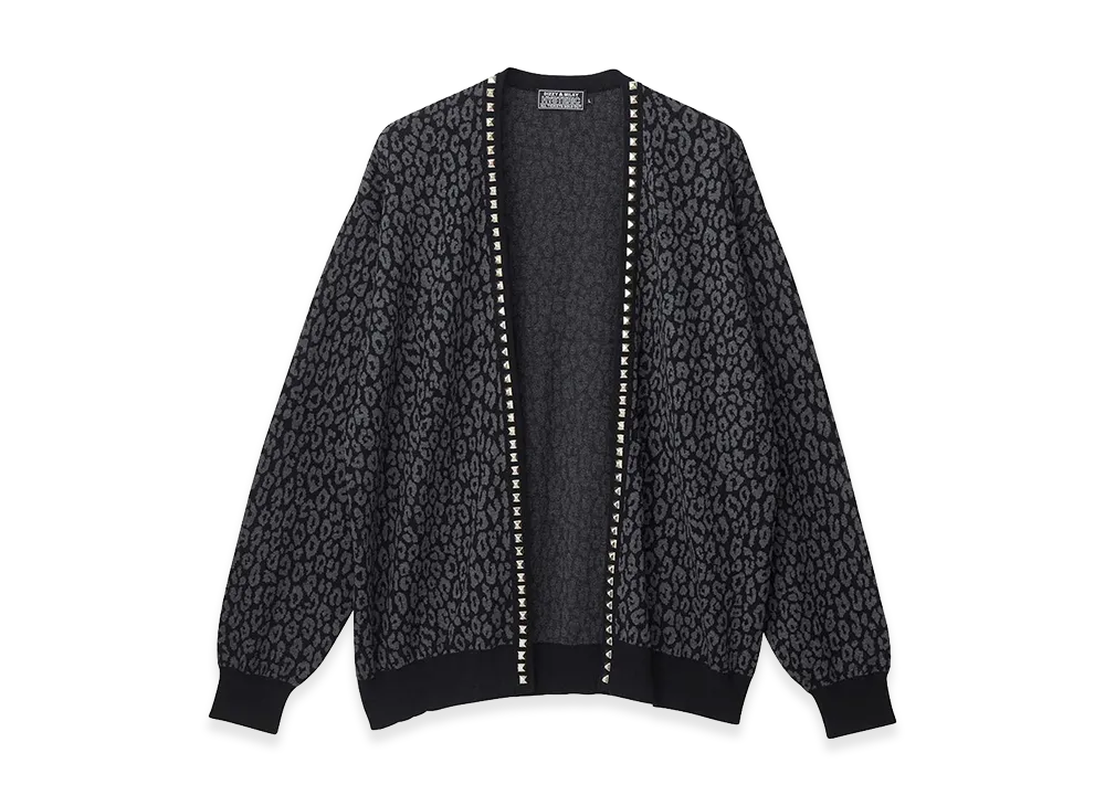 HYSTERIC GLAMOUR LEOPARD Pattern Jacquard Studded Cardigan "Black"